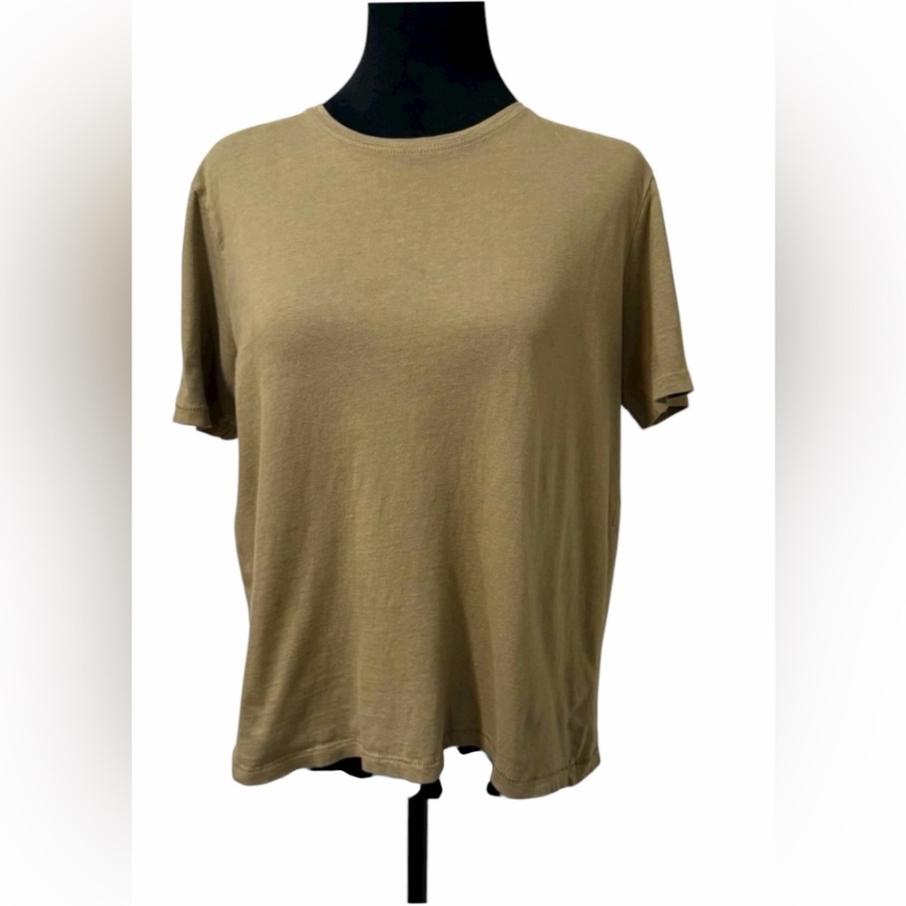 Zara Short Sleeve Classic Tan Minimalist women’s Tee, Size Large